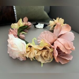 Romantic Floral Crown Headband with Pink & Cream Roses